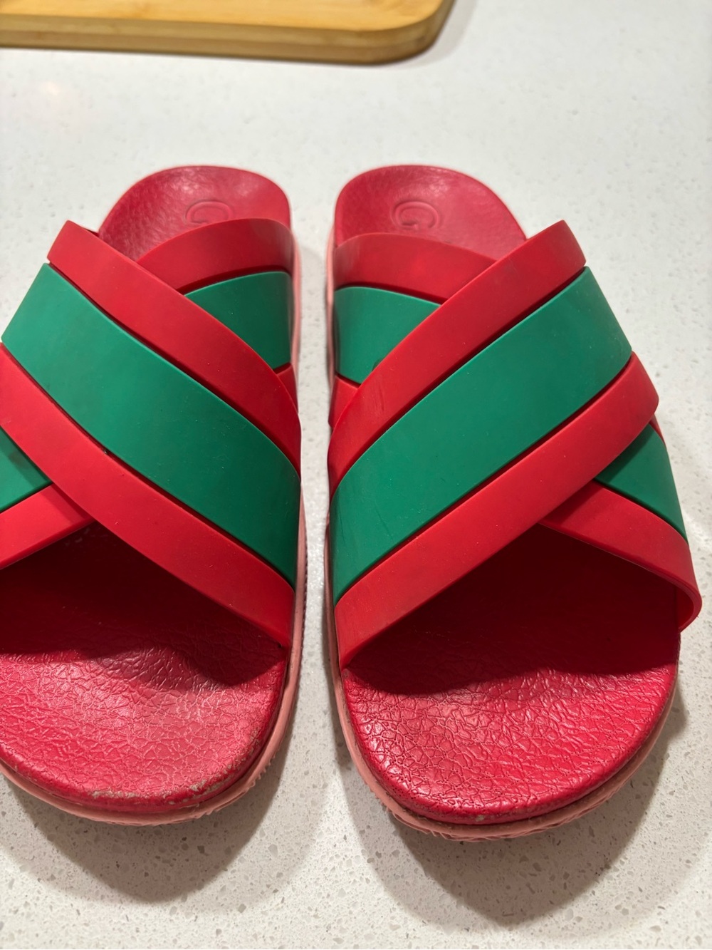 Gucci Red and Green Crisscross Rubber Slide Sandals